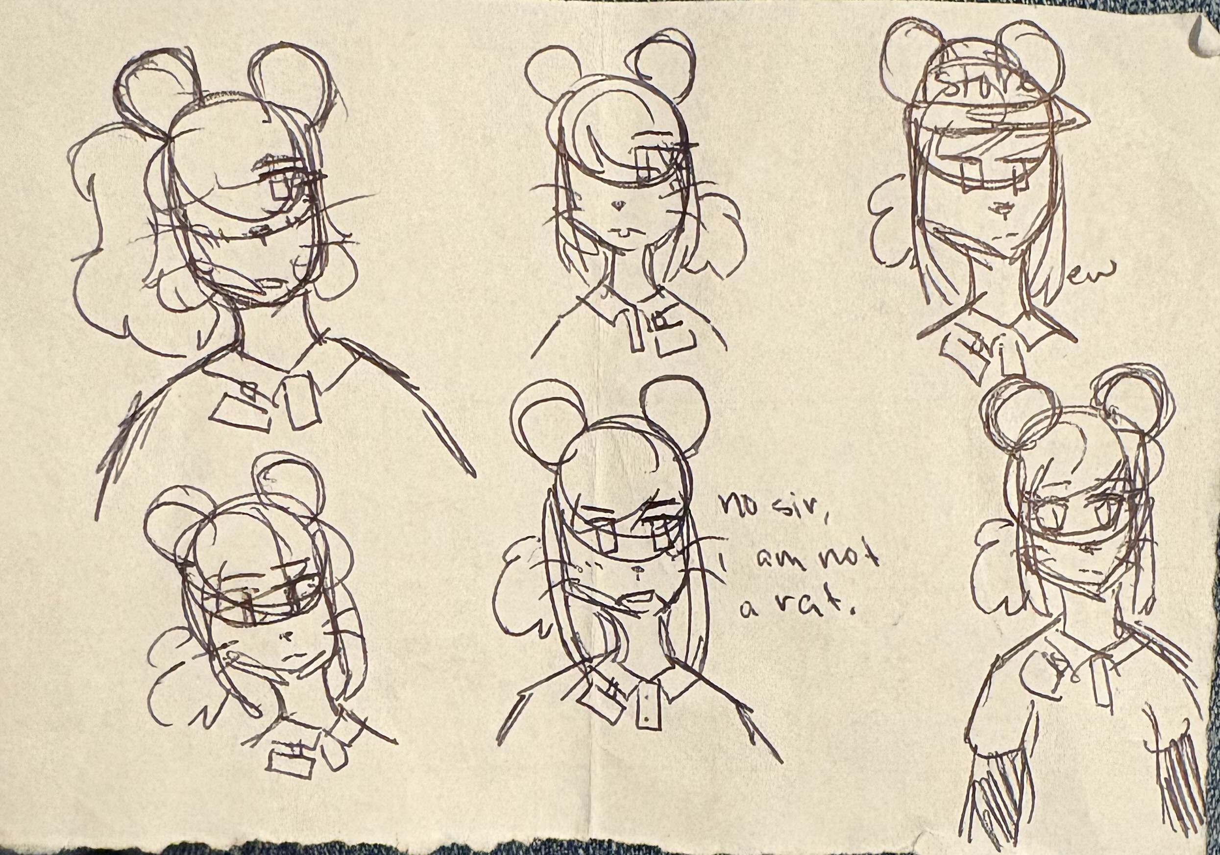 Several small design doodles of Brie, an anthropomorphic mouse