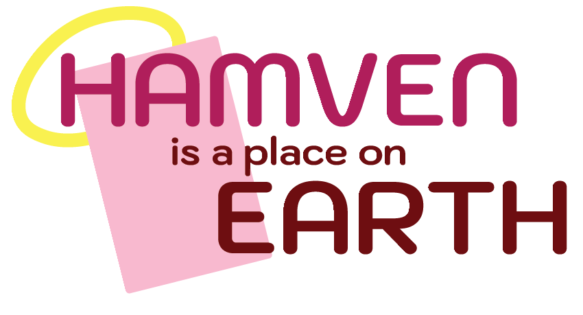 Hamven is a place on Earth logo, featuring a simple stylized deli ham and halo