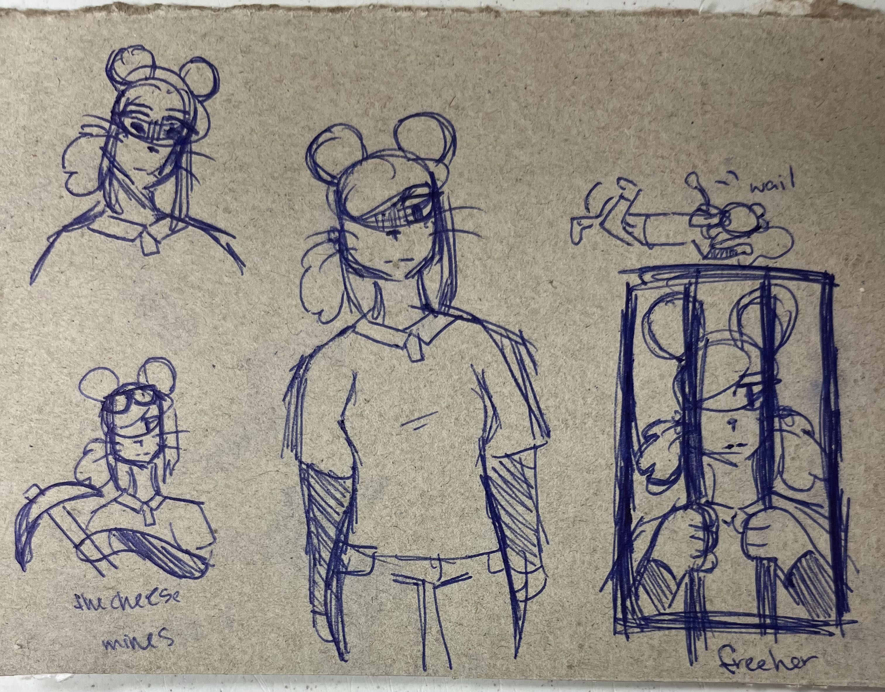 Several doodle of Brie in varying states of distress